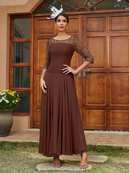 A-Line/Princess Sheer Neck Half Sleeves Long Evening Dresses with Appliques