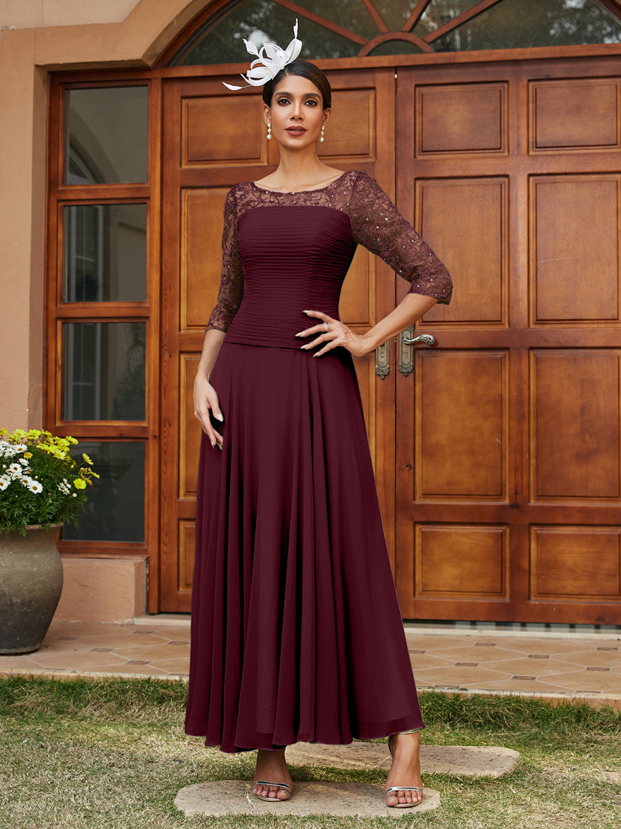 A-Line/Princess Sheer Neck Half Sleeves Long Evening Dresses with Appliques