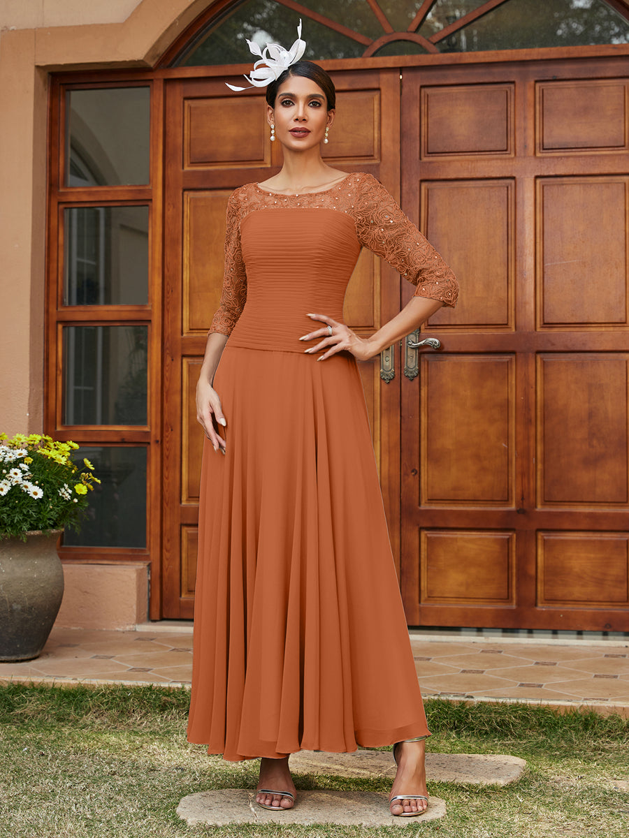 A-Line/Princess Sheer Neck Half Sleeves Long Evening Dresses with Appliques