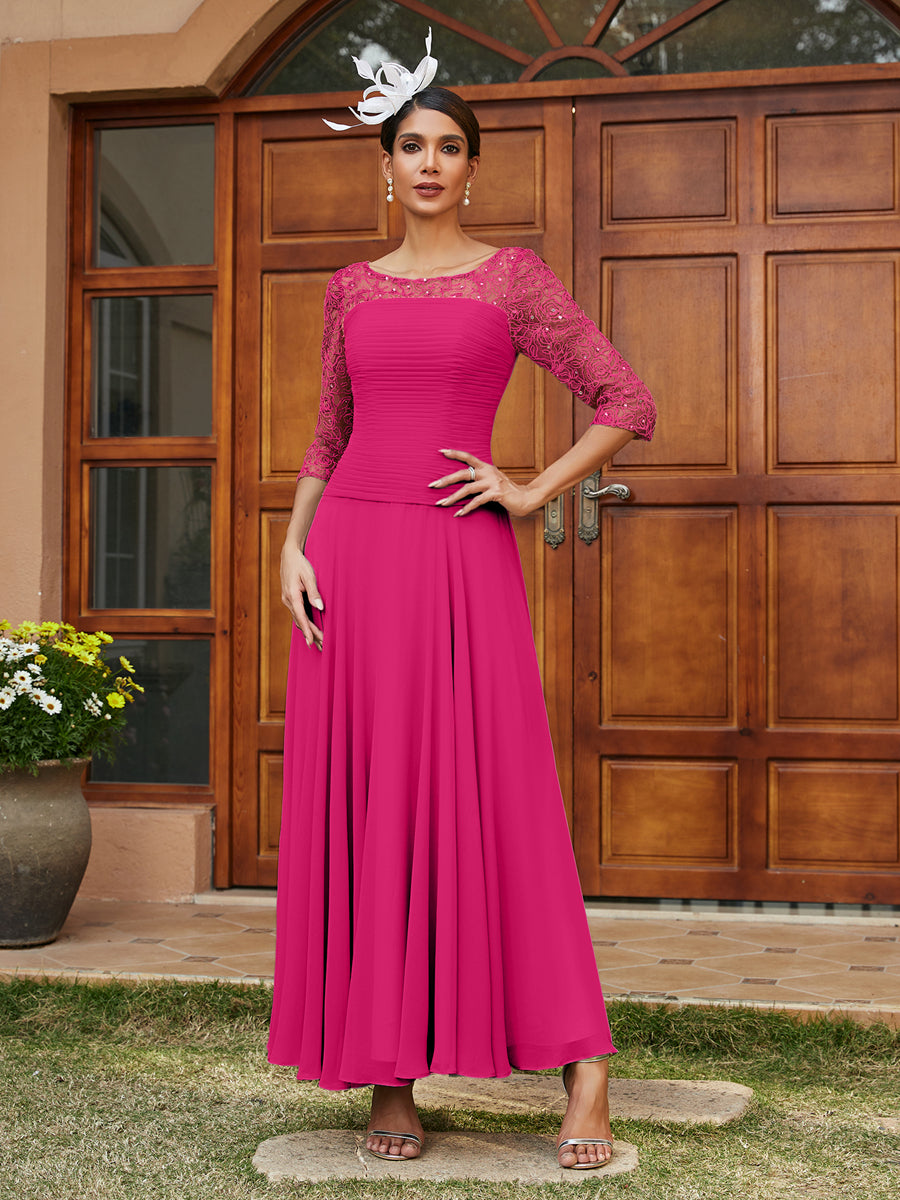 A-Line/Princess Sheer Neck Half Sleeves Long Evening Dresses with Appliques