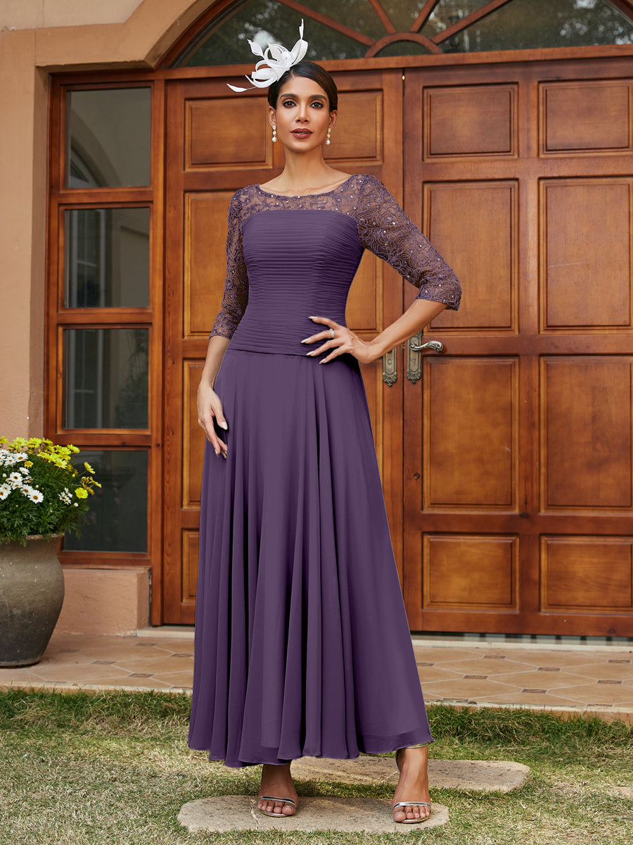 A-Line/Princess Sheer Neck Half Sleeves Long Evening Dresses with Appliques