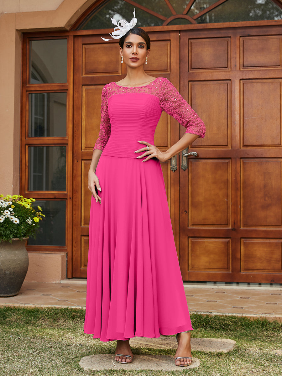 A-Line/Princess Sheer Neck Half Sleeves Long Evening Dresses with Appliques