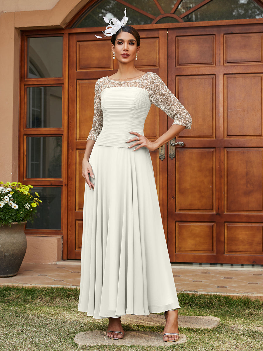 A-Line/Princess Sheer Neck Half Sleeves Long Evening Dresses with Appliques