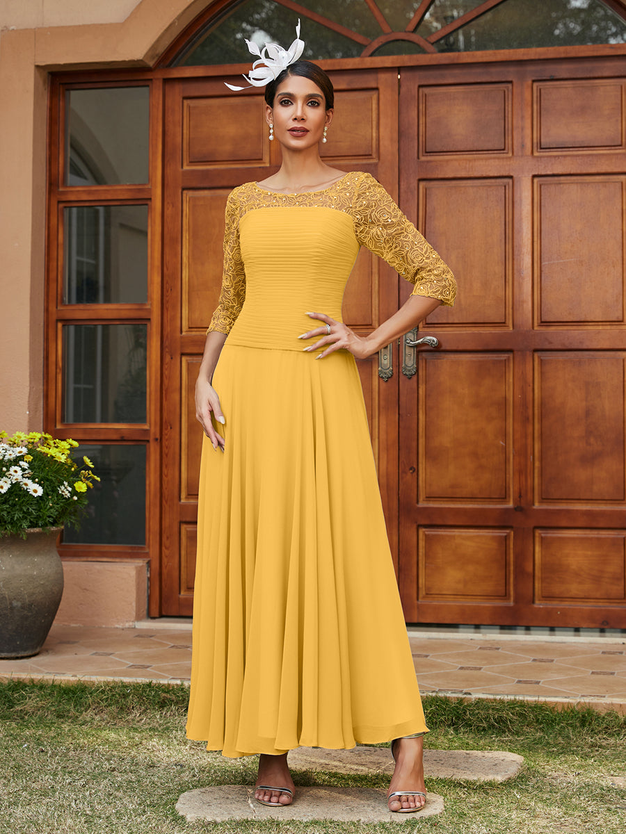 A-Line/Princess Sheer Neck Half Sleeves Long Evening Dresses with Appliques