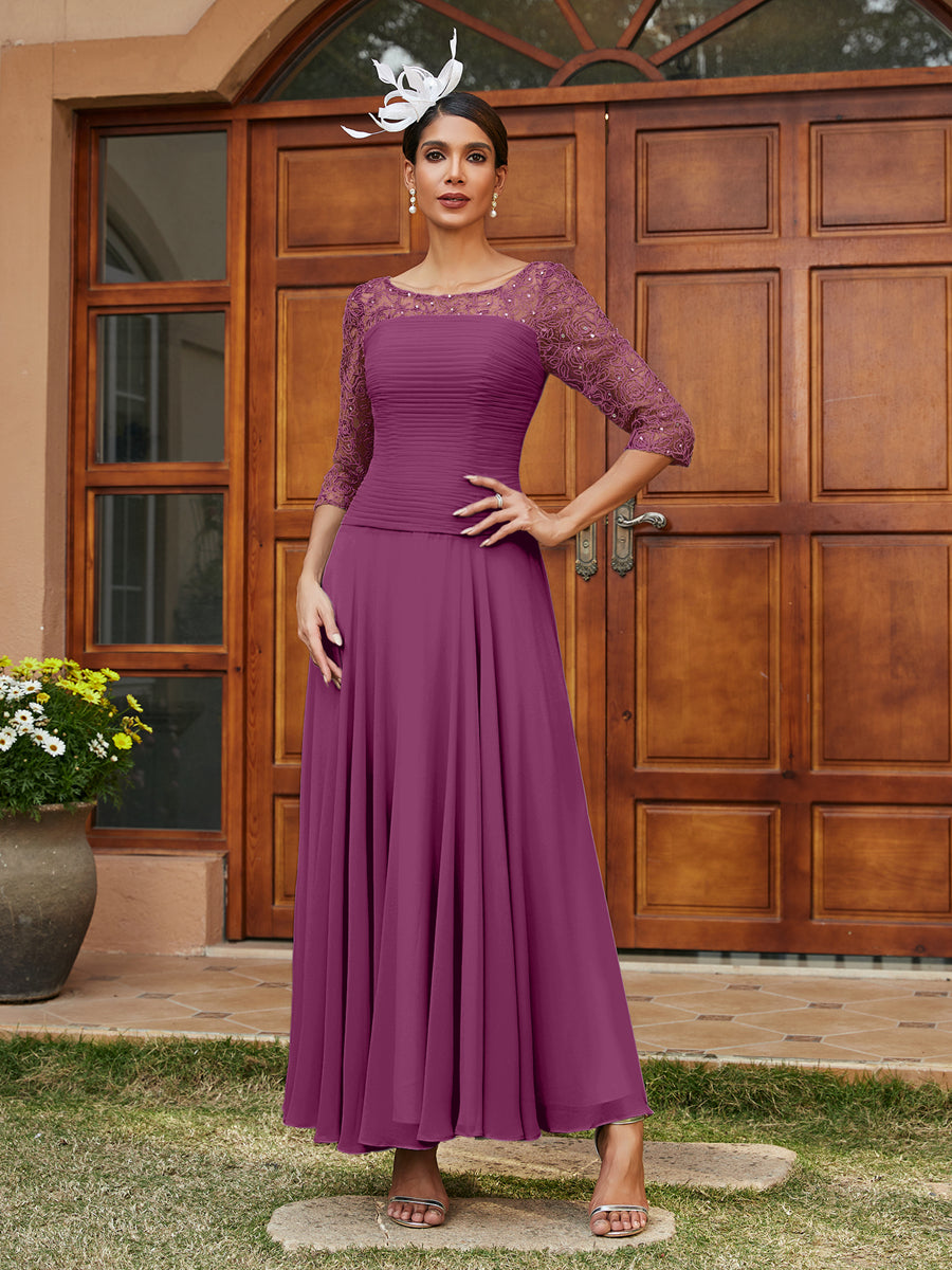 A-Line/Princess Sheer Neck Half Sleeves Long Evening Dresses with Appliques