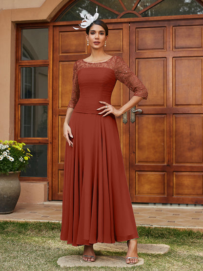 A-Line/Princess Sheer Neck Half Sleeves Long Evening Dresses with Appliques