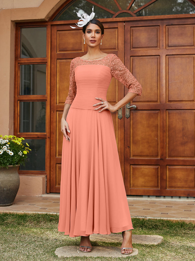 Peach color gown with sleeves best sale