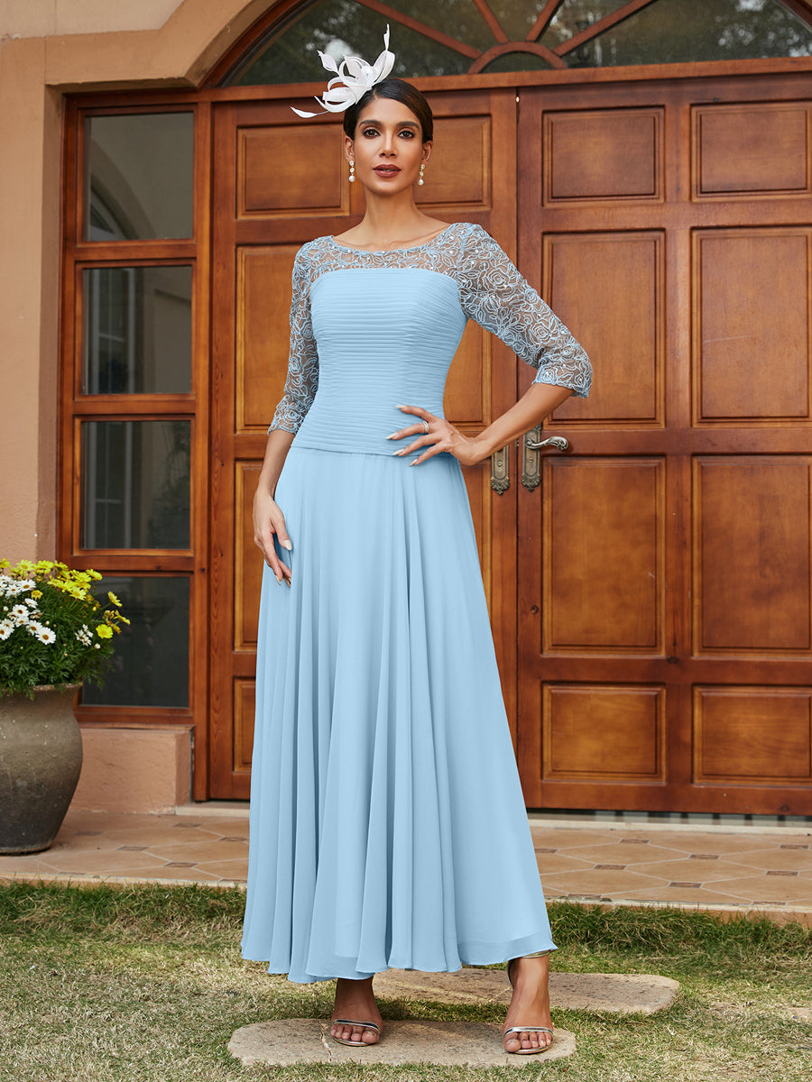 A-Line/Princess Sheer Neck Half Sleeves Long Evening Dresses with Appliques