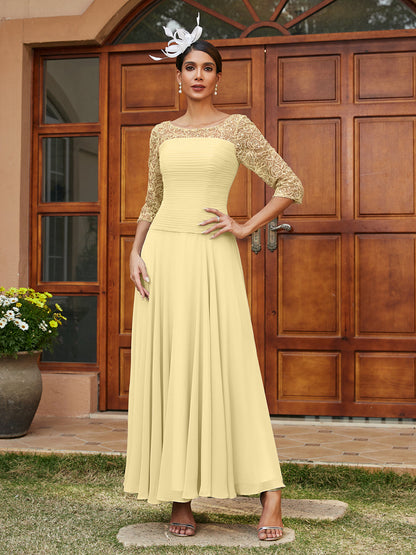 A-Line/Princess Sheer Neck Half Sleeves Long Evening Dresses with Appliques