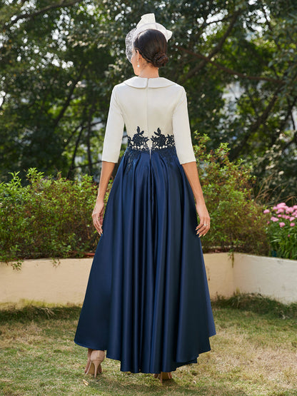 A-Line/Princess V-Neck Half Sleeves Long Evening Dresses with Appliques