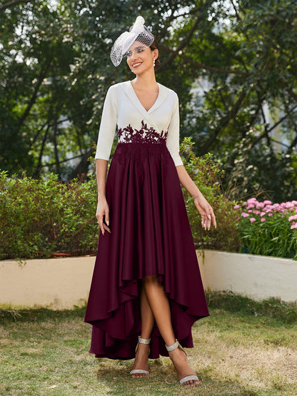 A-Line/Princess V-Neck Half Sleeves Long Evening Dresses with Appliques