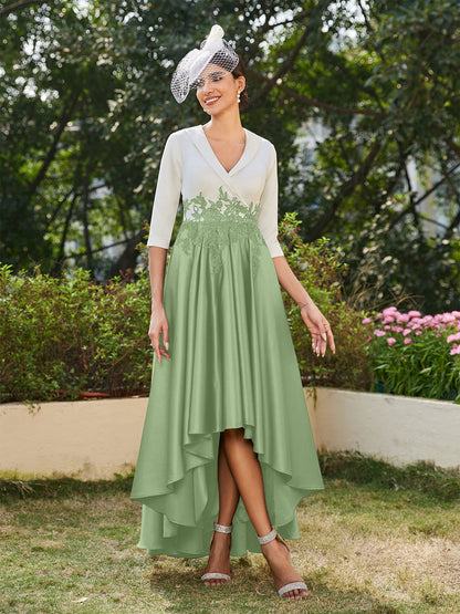 A-Line/Princess V-Neck Half Sleeves Long Evening Dresses with Appliques