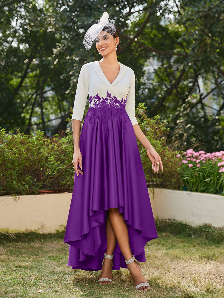 A-Line/Princess V-Neck Half Sleeves Long Evening Dresses with Appliques