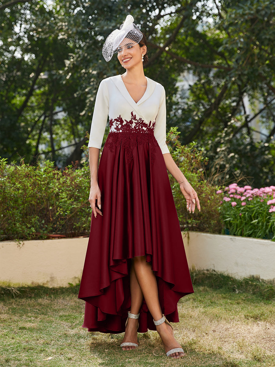 A-Line/Princess V-Neck Half Sleeves Long Evening Dresses with Appliques