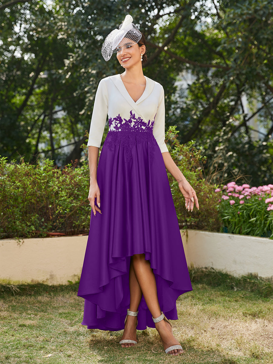 A-Line/Princess V-Neck Half Sleeves Long Evening Dresses with Appliques