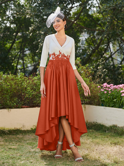 A-Line/Princess V-Neck Half Sleeves Long Evening Dresses with Appliques