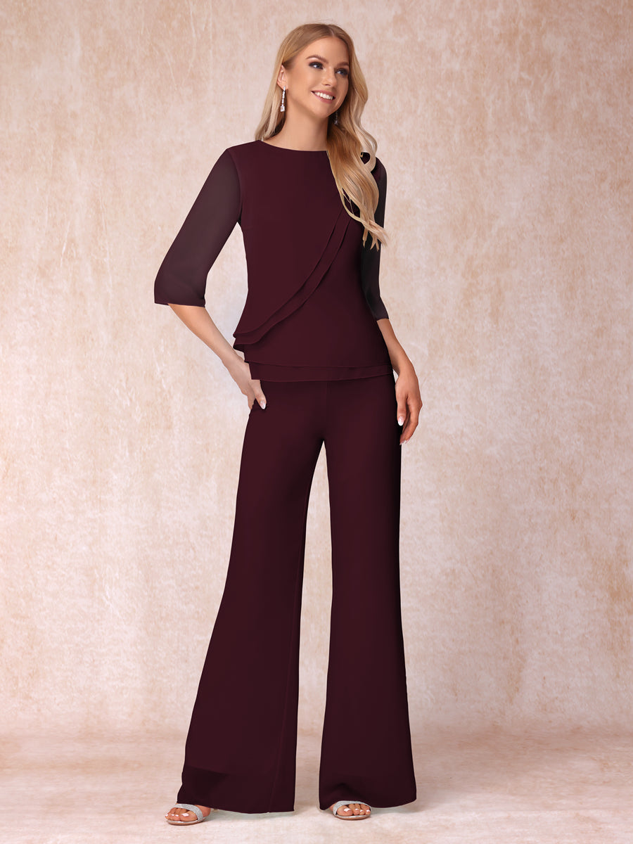 High Neck 3/4 Sleeves Formal Jumpsuits for Women with Ruffles