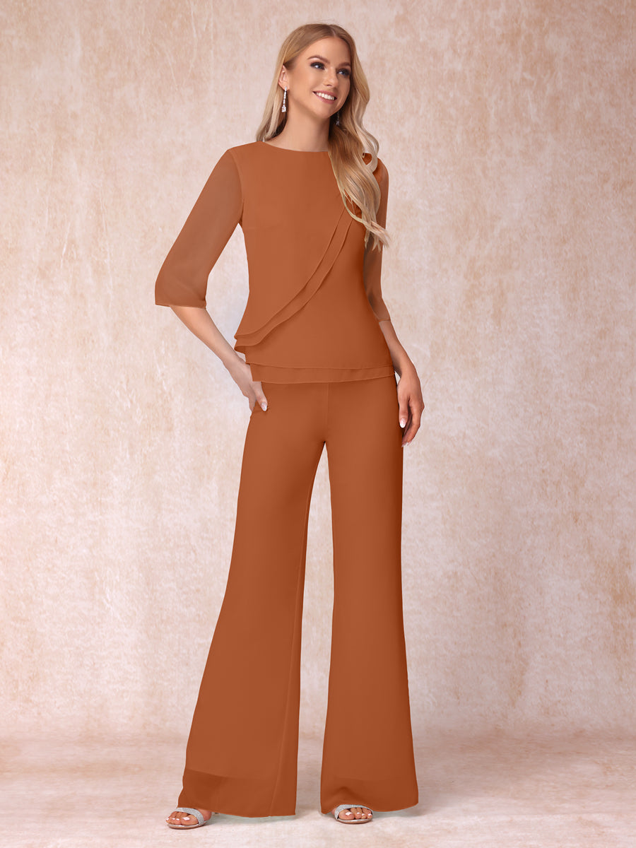 High Neck 3/4 Sleeves Formal Jumpsuits for Women with Ruffles