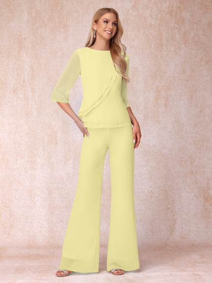 High Neck 3/4 Sleeves Formal Jumpsuits for Women with Ruffles