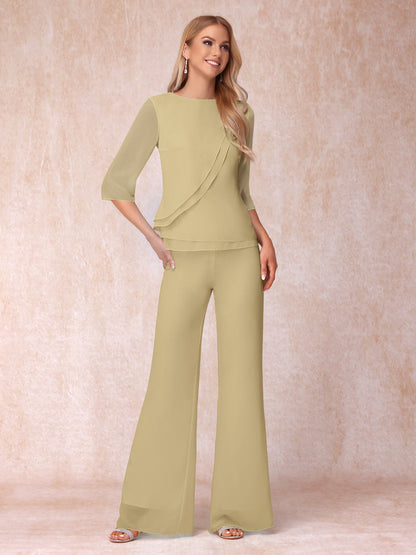 High Neck 3/4 Sleeves Formal Jumpsuits for Women with Ruffles