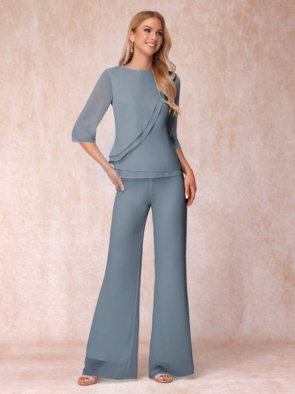 High Neck 3/4 Sleeves Formal Jumpsuits for Women with Ruffles