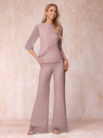 High Neck 3/4 Sleeves Formal Jumpsuits for Women with Ruffles