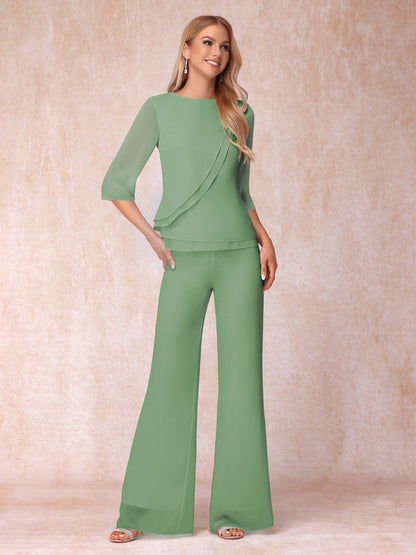 High Neck 3/4 Sleeves Formal Jumpsuits for Women with Ruffles