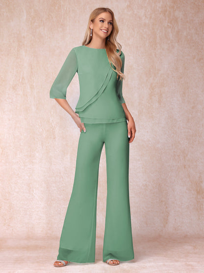 High Neck 3/4 Sleeves Formal Jumpsuits for Women with Ruffles