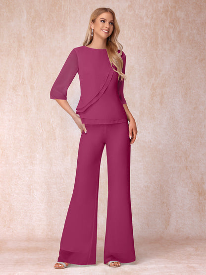 High Neck 3/4 Sleeves Formal Jumpsuits for Women with Ruffles