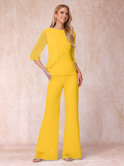 High Neck 3/4 Sleeves Formal Jumpsuits for Women with Ruffles