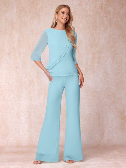 High Neck 3/4 Sleeves Formal Jumpsuits for Women with Ruffles