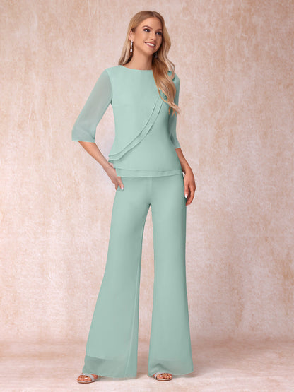 High Neck 3/4 Sleeves Formal Jumpsuits for Women with Ruffles