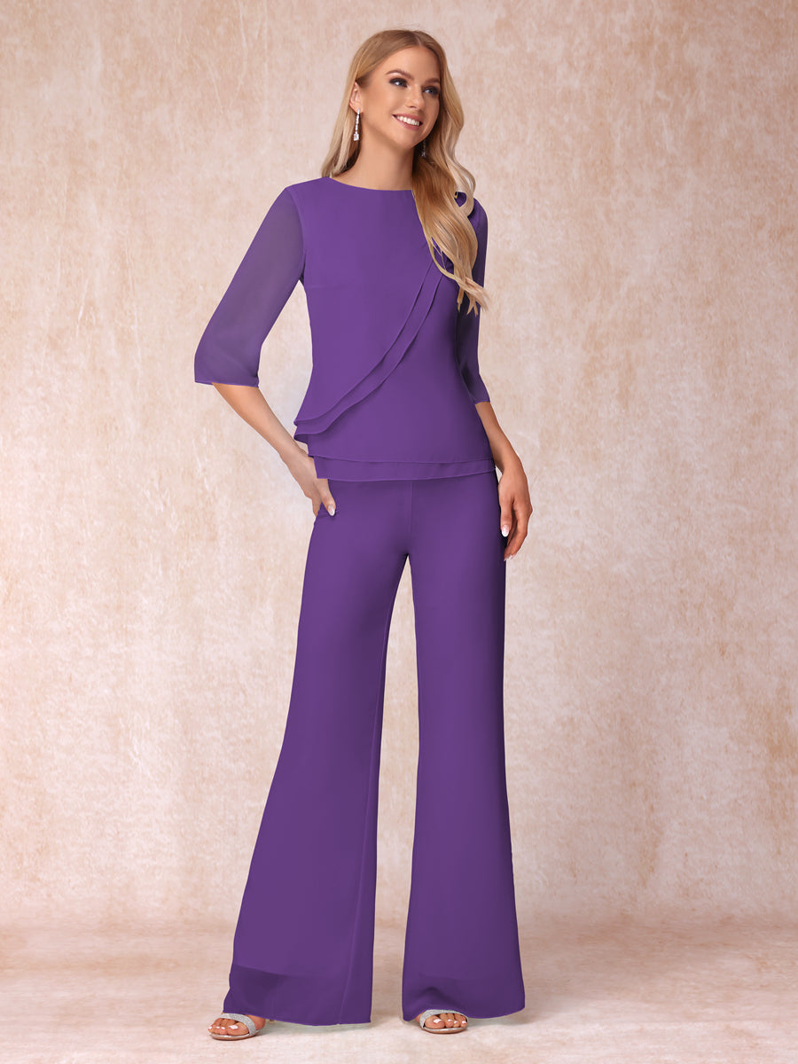 High Neck 3/4 Sleeves Formal Jumpsuits for Women with Ruffles