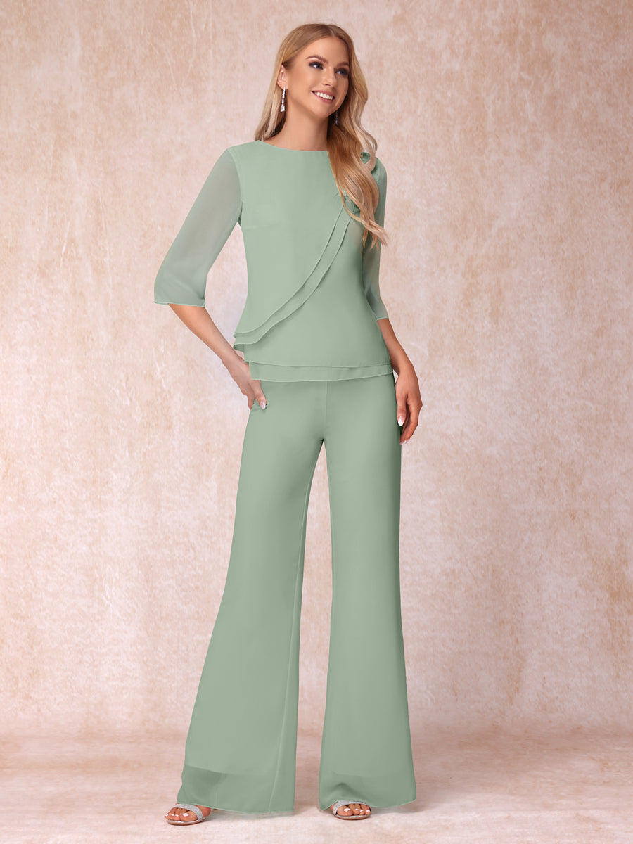 High Neck 3/4 Sleeves Formal Jumpsuits for Women with Ruffles