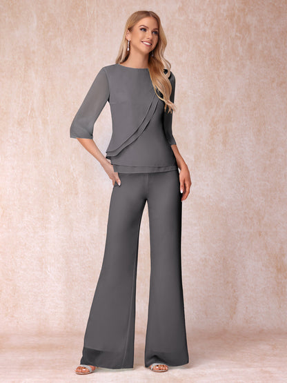 High Neck 3/4 Sleeves Formal Jumpsuits for Women with Ruffles