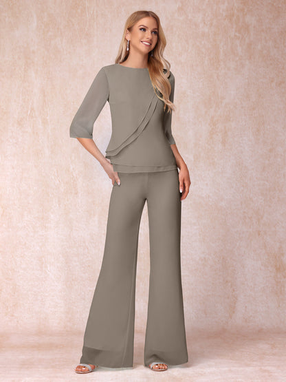 High Neck 3/4 Sleeves Formal Jumpsuits for Women with Ruffles