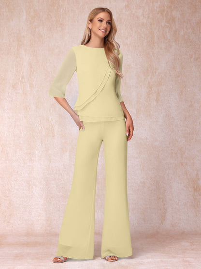 High Neck 3/4 Sleeves Formal Jumpsuits for Women with Ruffles