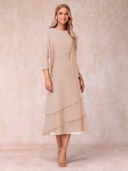 Sheath/Column Scoop Sleeveless Mother of the Bride Dresses with Ruched & Jacket