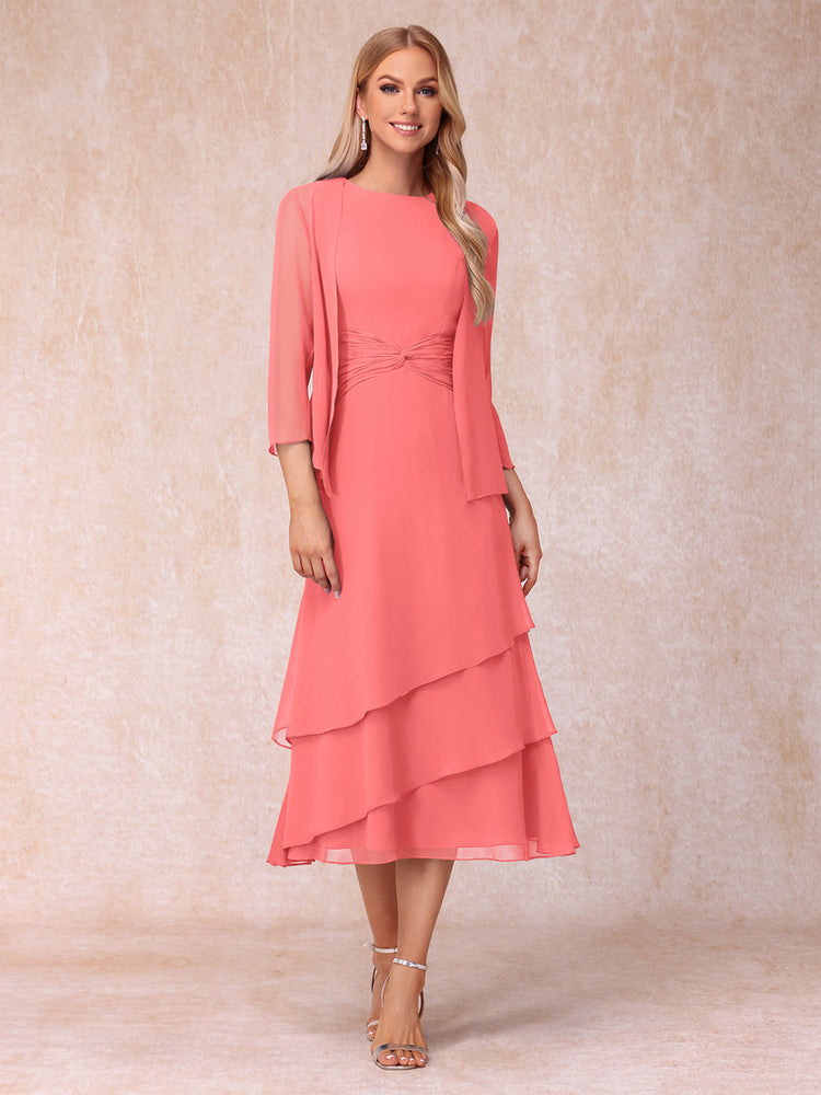 Coral Mother of the Bride Dresses Tea Length