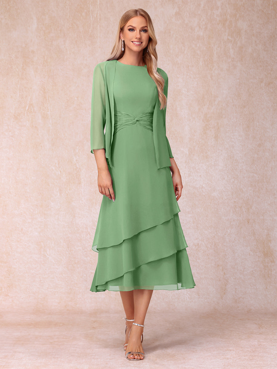 Sheath/Column Scoop Sleeveless Mother of the Bride Dresses with Ruched & Jacket