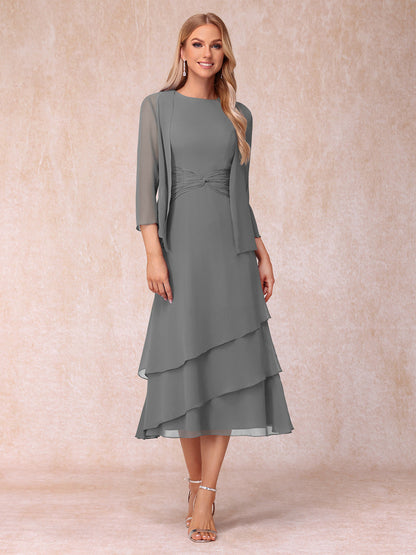 Sheath/Column Scoop Sleeveless Mother of the Bride Dresses with Ruched & Jacket