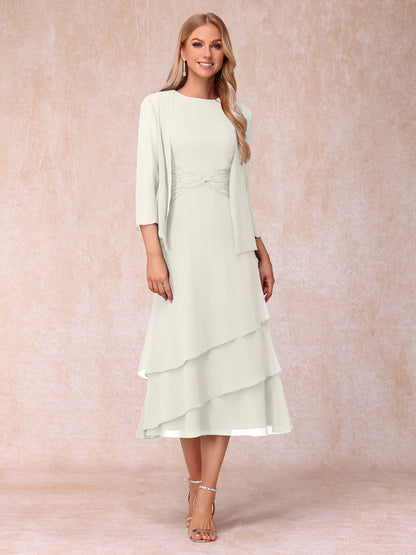 Sheath/Column Scoop Sleeveless Mother of the Bride Dresses with Ruched & Jacket