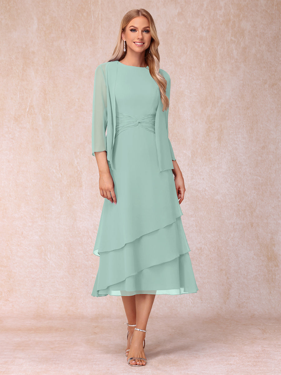 Sheath/Column Scoop Sleeveless Mother of the Bride Dresses with Ruched & Jacket