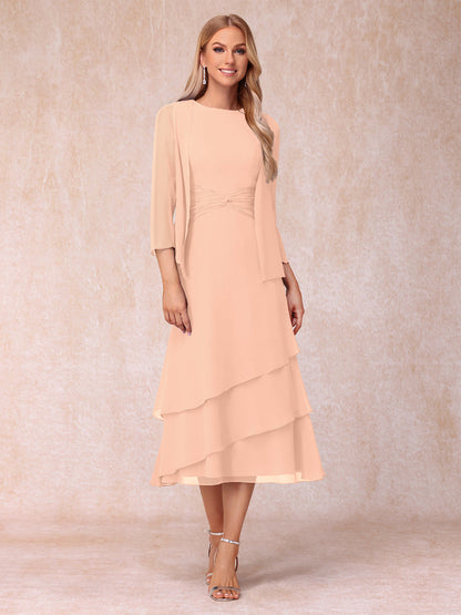 Sheath/Column Scoop Sleeveless Mother of the Bride Dresses with Ruched & Jacket