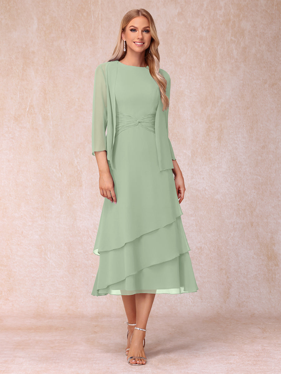 Sheath/Column Scoop Sleeveless Mother of the Bride Dresses with Ruched & Jacket