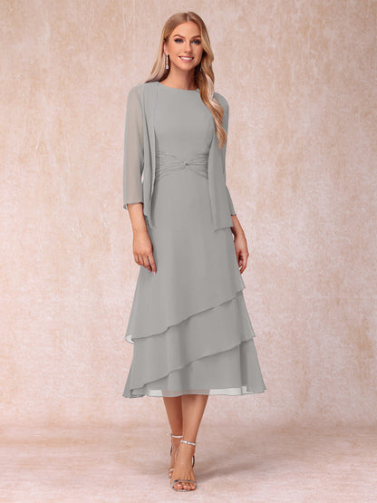 Sheath/Column Scoop Sleeveless Mother of the Bride Dresses with Ruched & Jacket