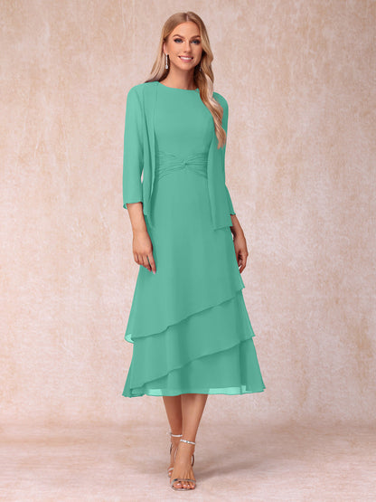 Sheath/Column Scoop Sleeveless Mother of the Bride Dresses with Ruched & Jacket