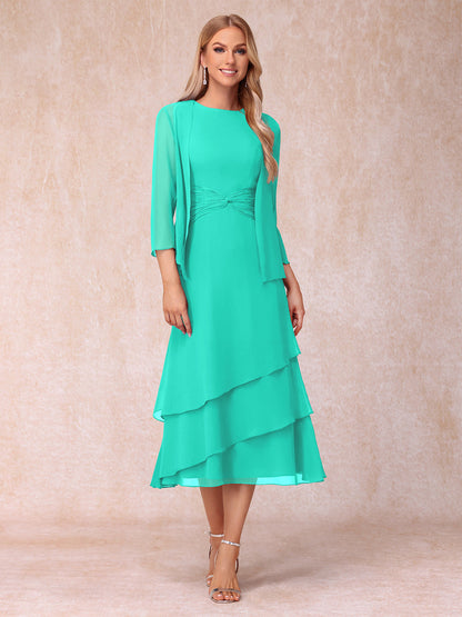 Sheath/Column Scoop Sleeveless Mother of the Bride Dresses with Ruched & Jacket