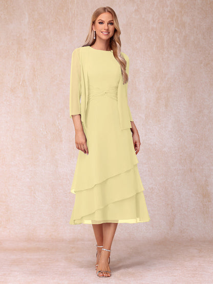 Sheath/Column Scoop Sleeveless Mother of the Bride Dresses with Ruched & Jacket