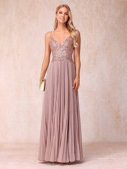 A-Line/Princess Spaghetti Straps Sleeveless Long Formal Evening Dresses with Sequins